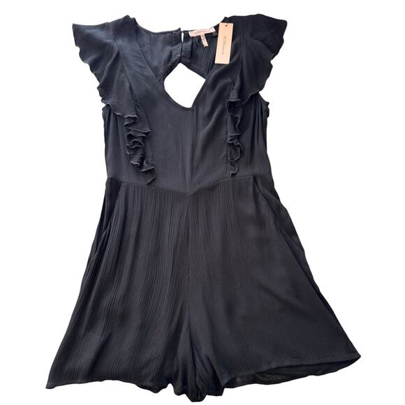 NWT BCBGENERATION Black Ruffle Sleeve Cut-Out Back One-Piece Romper Size 2 - Picture 4 of 7
